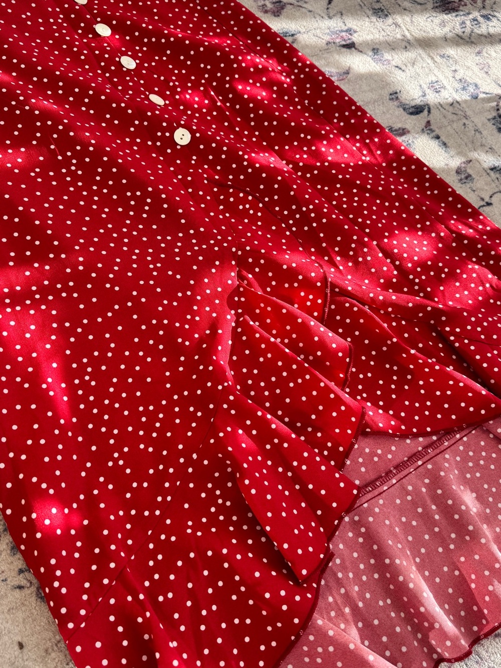 Red Polka Dot High-Low Ruffle Skirt Vintage
